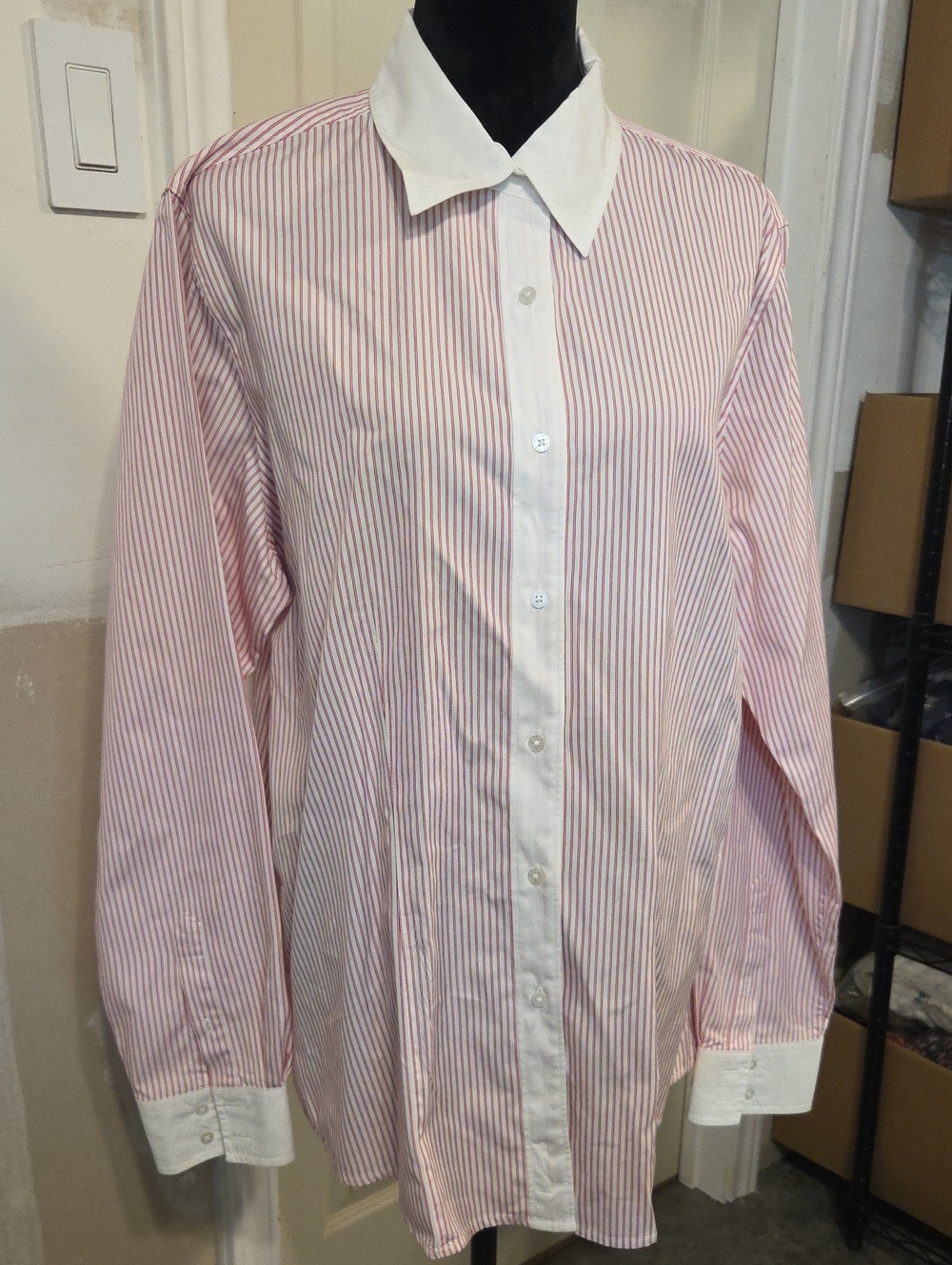 Cinch Miller Ranch Men’s Pink Stripe Dress Shirt with White Contrast Collar Yolk